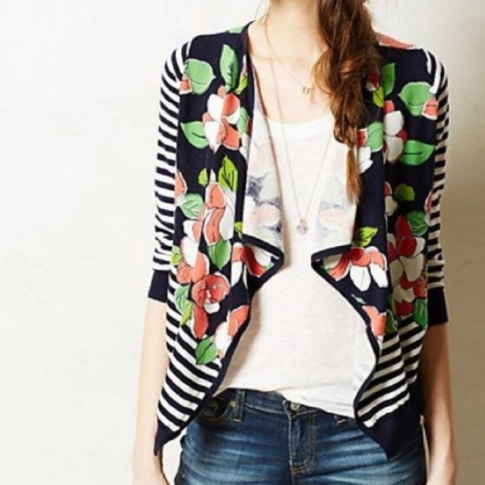 Anthropologie | Moth Floral and Striped Cardigan